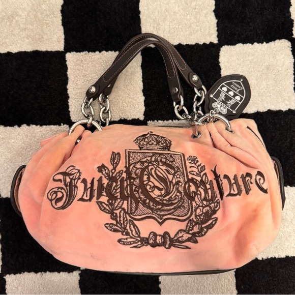 Juicy Couture Handbags - Vintage Juicy Couture Pink Logo Velour Hobo Handbag Purse